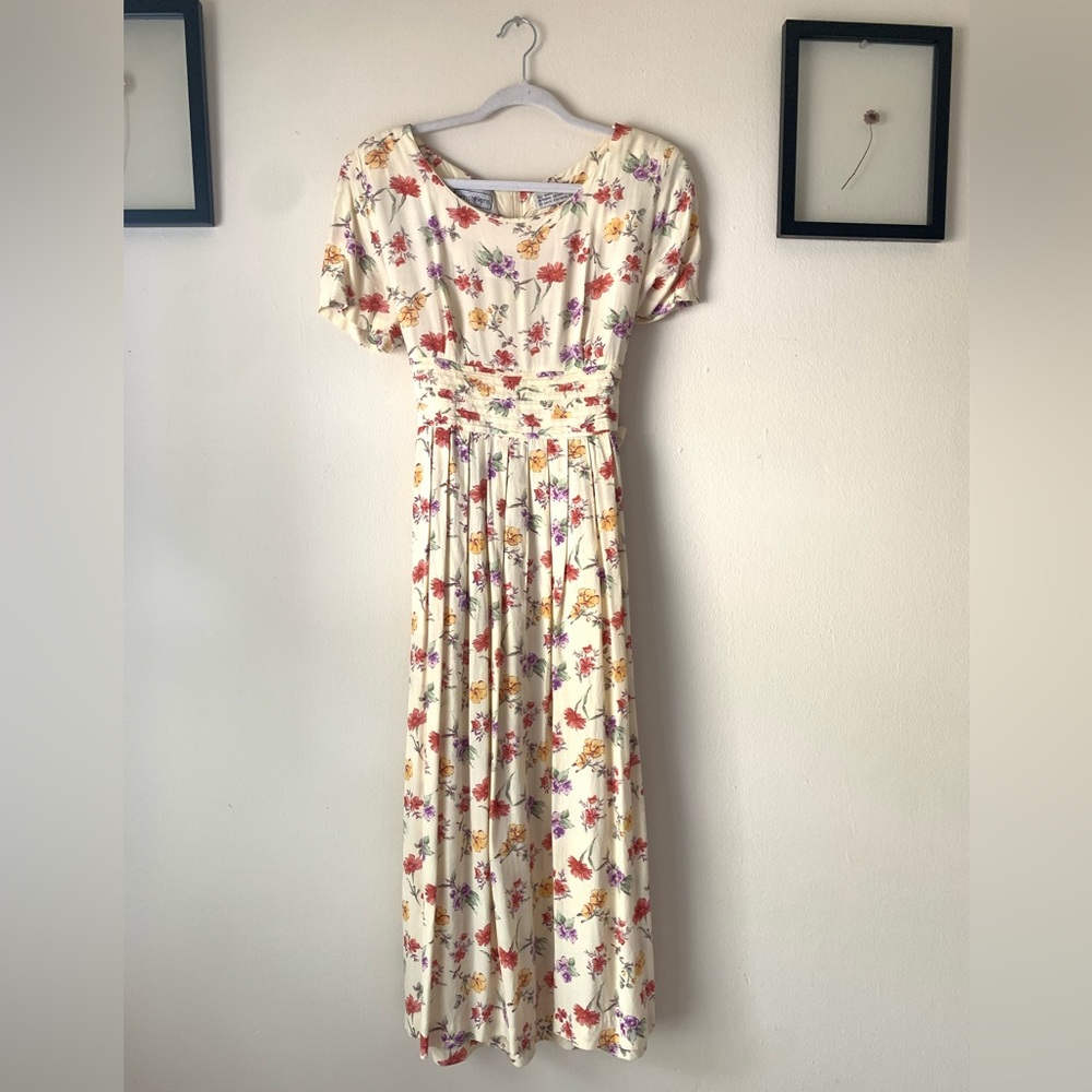 Vintage Karin Stevens Maxi Yellow Dress Floral Print